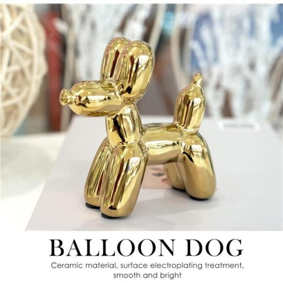 Gold Balloon Dog Statue Ceramic Figurine Small Desktop Home Decor Ornament Gift - Picture 4 of 7